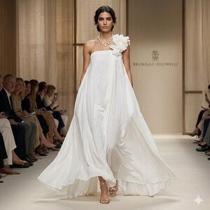 🔥🥰🔥🥰 Brunello Cucinelli one shoulder ivory gown size M